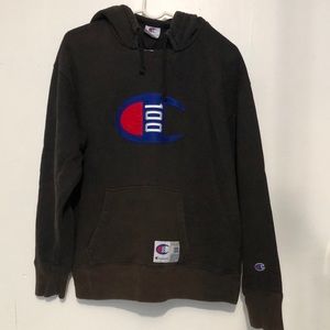 CHAMPION 100 Century Felt Logo Pull-Over Hoodie - Brown (MEN'S LARGE) L